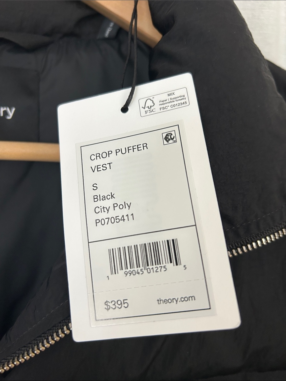 Theory crop puffer vest sz small black city poly tumbled nylon NWT Quilted Vest
